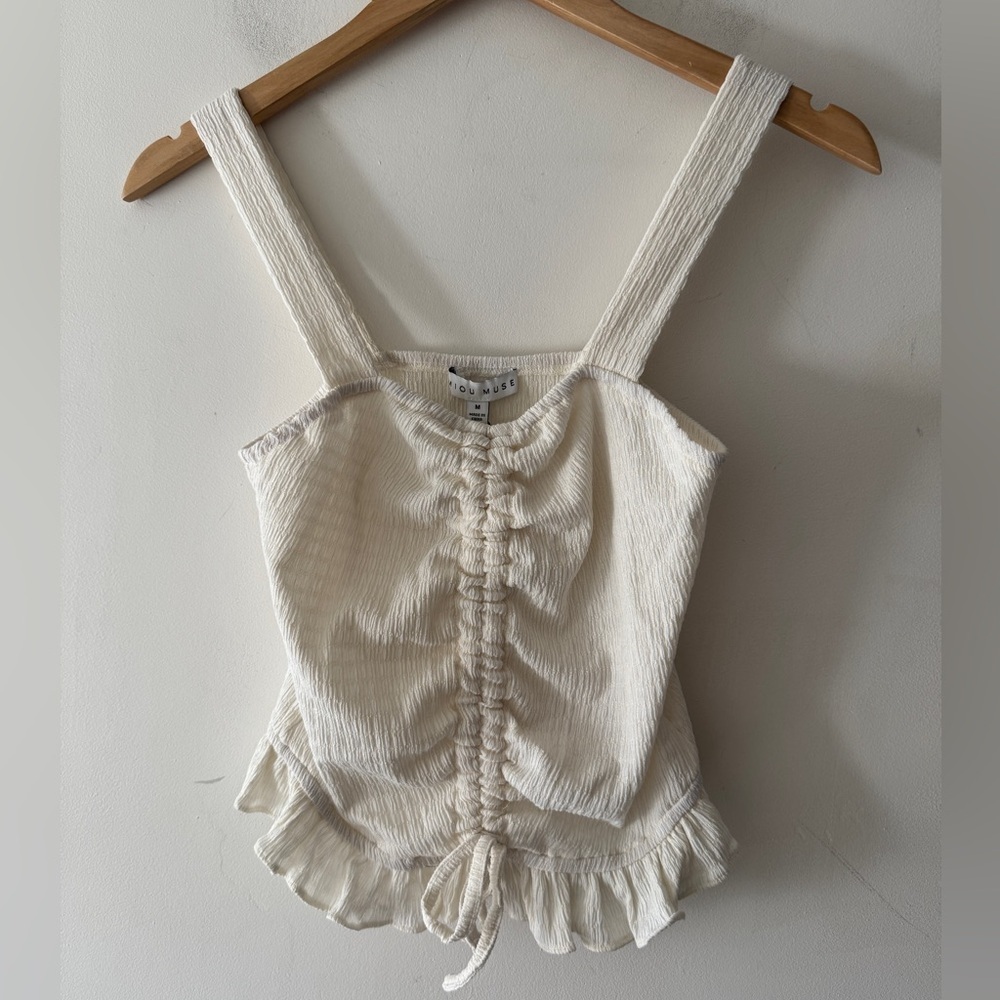 NEW!! Miou Muse White Ruched Tie Cami‎ Top